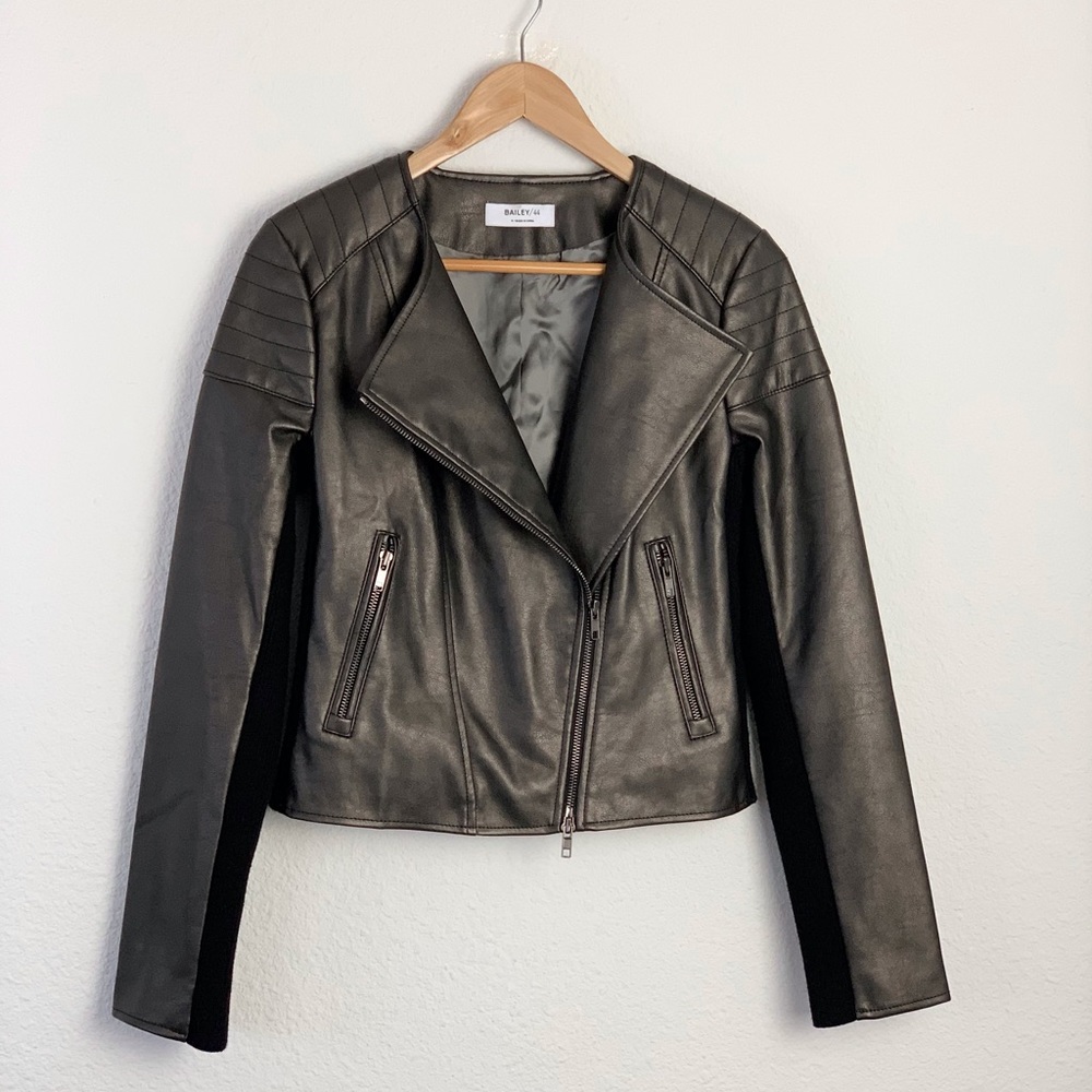 Bailey 44 Gunmetal Knox Faux Leather Moto Jacket Sz 4